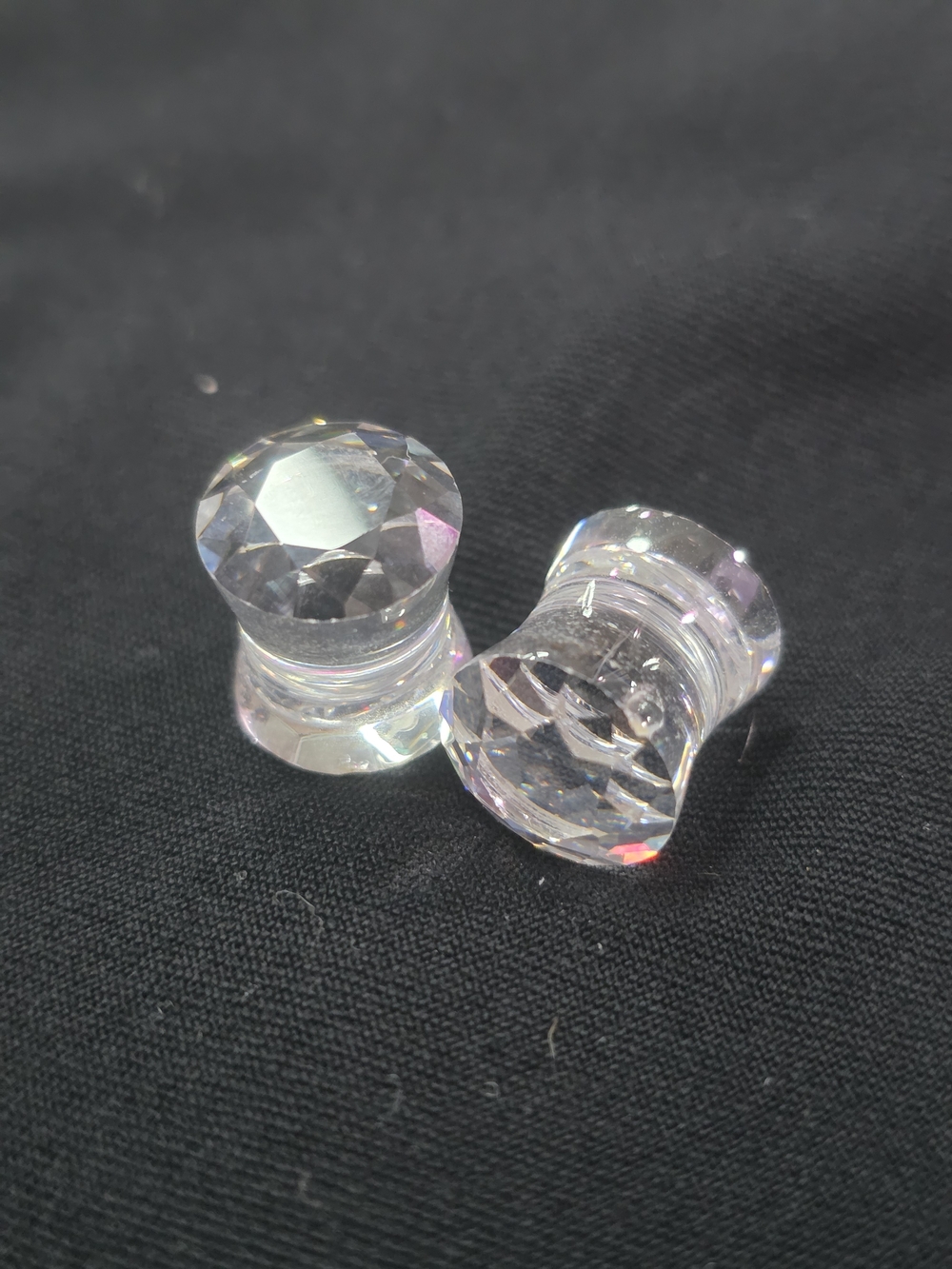 Crystal Glass Double-Flared Plugs — Clear Iridescent Size 2g
